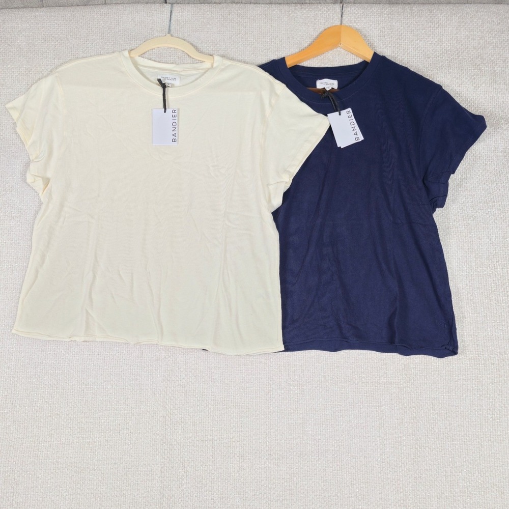 Set Of 2 Bandier Sincerely Jules The Aster Crew Neck Top Cream, Navy Size XL NWT